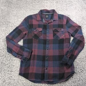 VANS Shirt Men Medium Purple Blue Flannel Check Button Long Sleeve Skate Casual